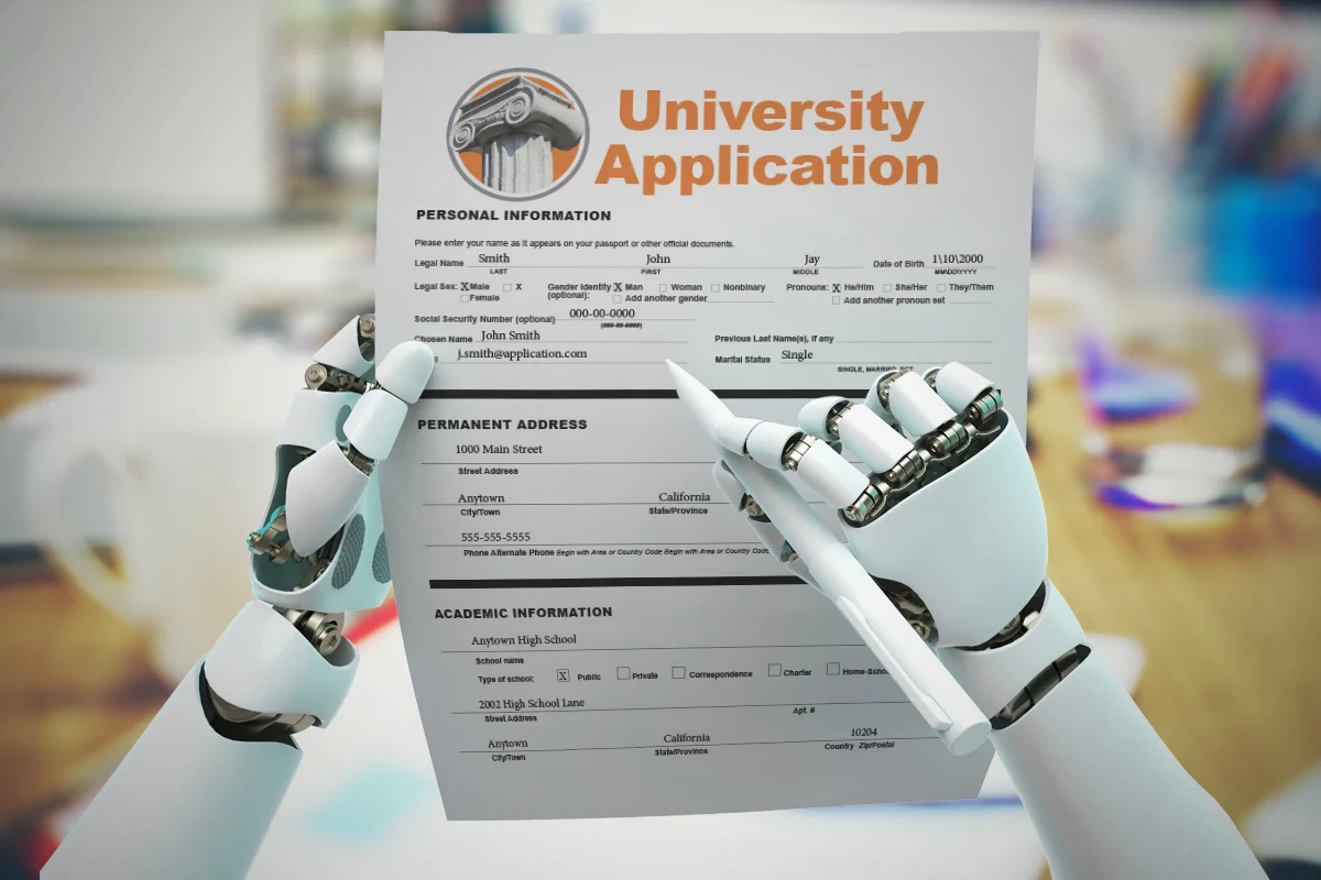 College admissions officer reviewing essays with AI detection software