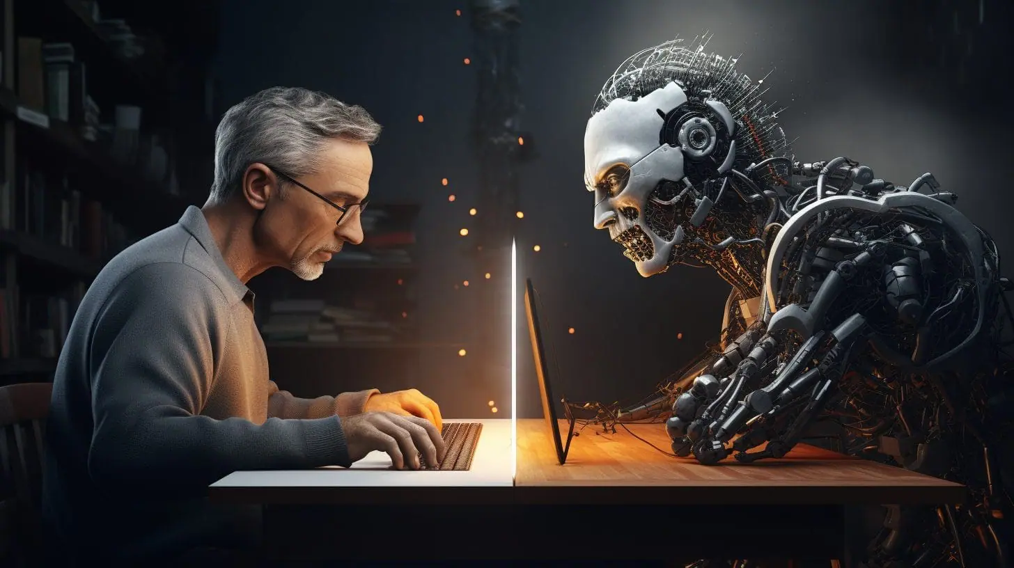 AI and human writing side by side comparison illustration