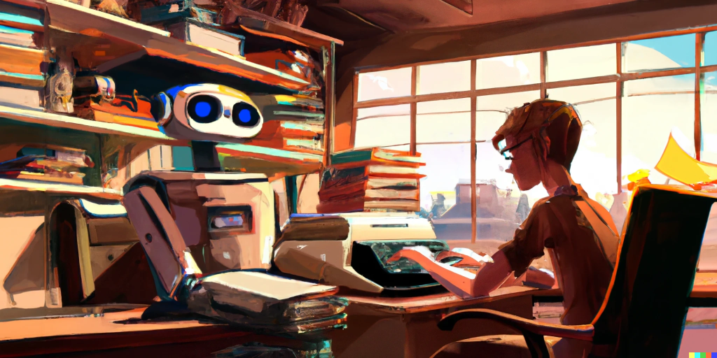 Writer collaborating with AI on a story