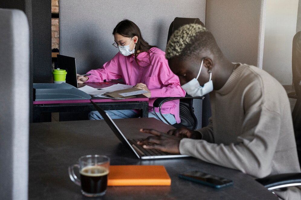 Split image showing high school students and college students using AI writing tools
