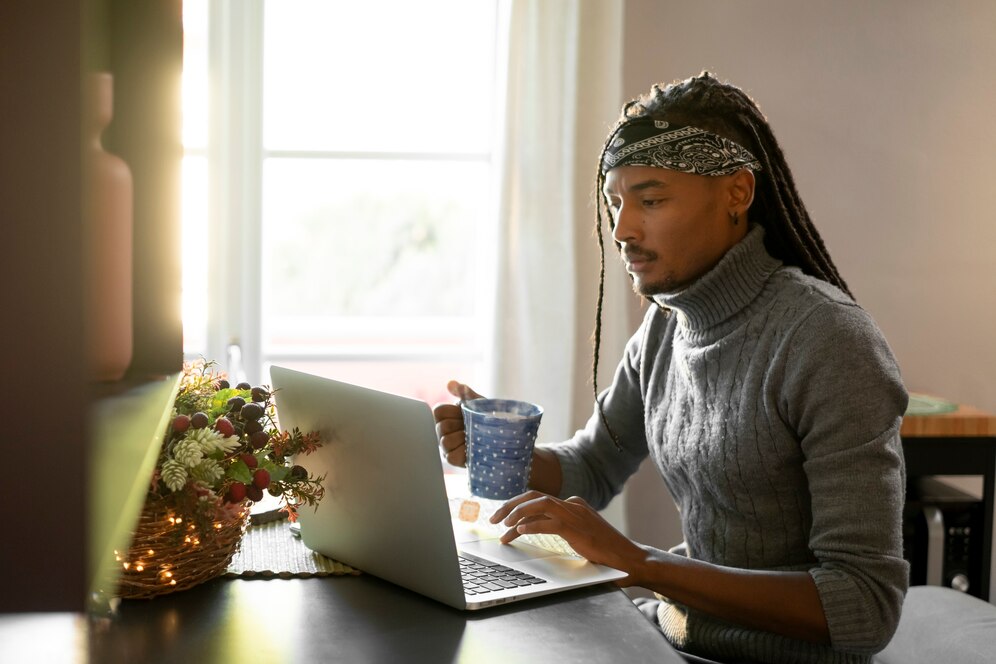 International student using AI writing assistant